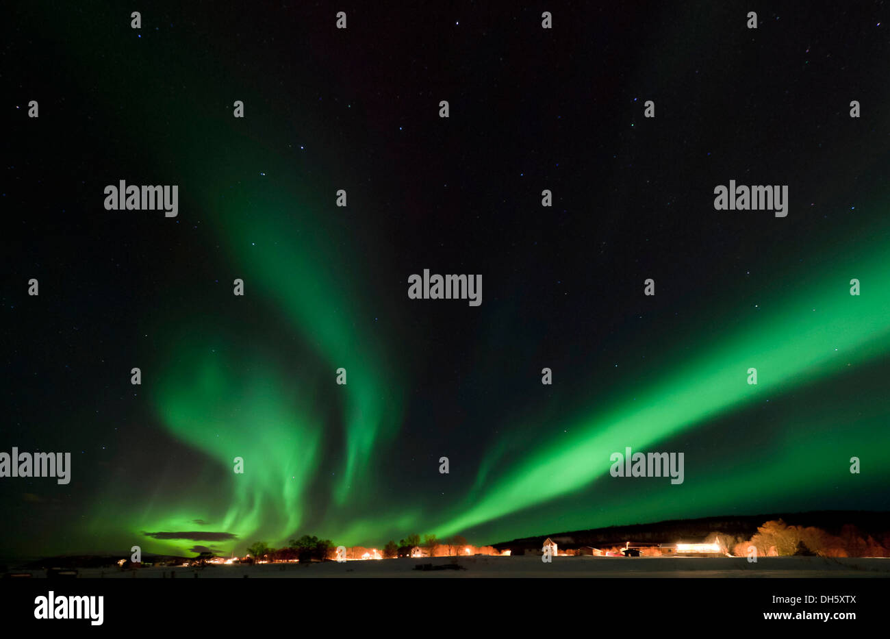 Northern Lights (Aurora borealis), Tromso, view on Kvaloeya, Norway, Scandinavia, Europe Stock Photo