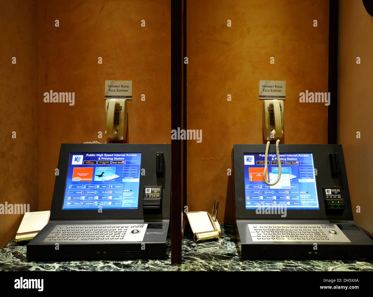 Public telephone, Internet, printer, multifunction device, 5-star luxury hotel, The Venetian Casino, Las Vegas, Nevada Stock Photo