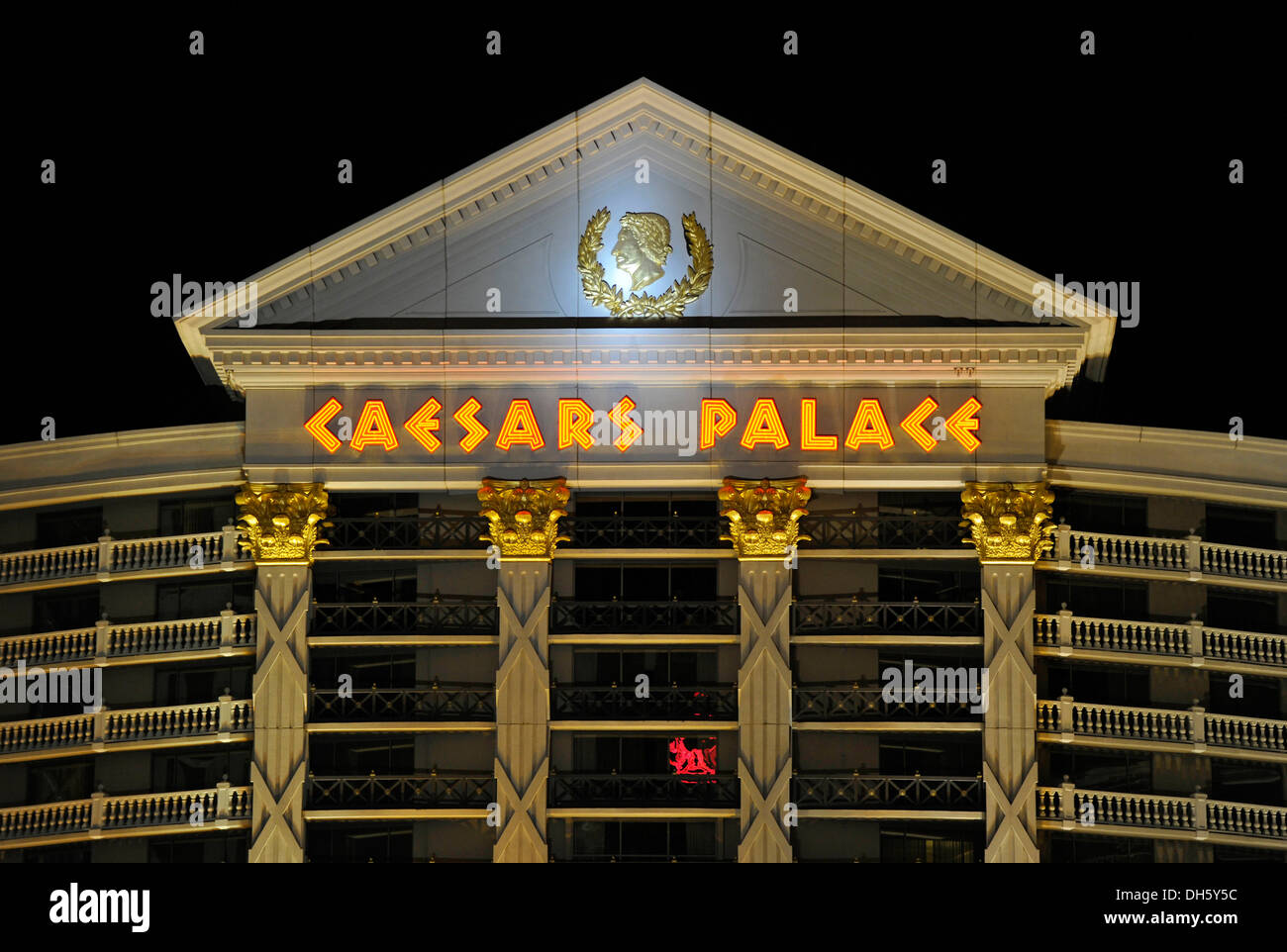 Night view, luxury hotel, casino, Caesars Palace, Las Vegas, Nevada, United States of America, USA, PublicGround Stock Photo