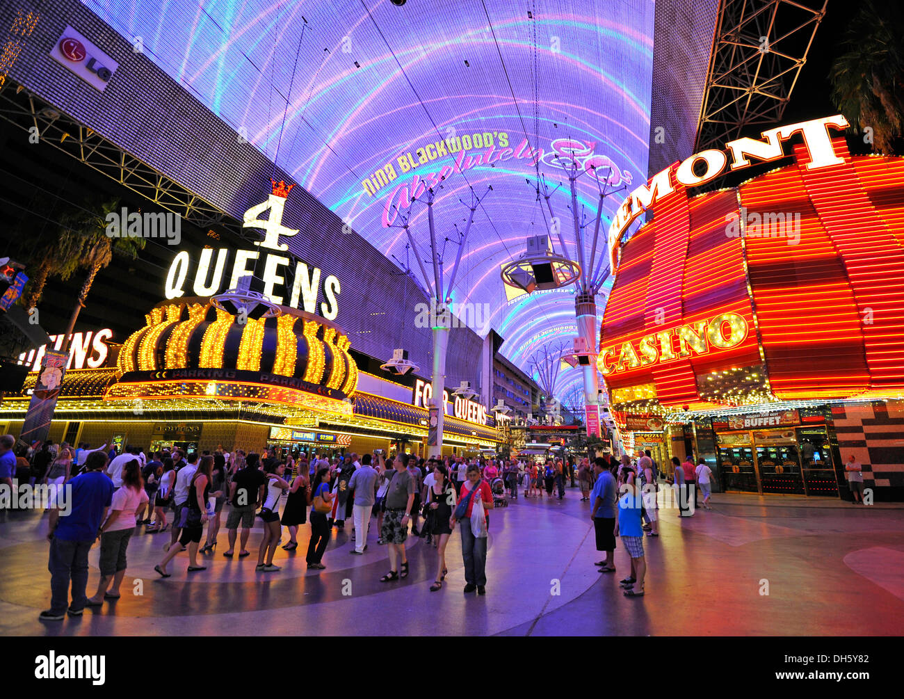 Neon dome of the Fremont Street Experience in old Las Vegas, Casino Hotel 4 Queens, Fremont Casino, downtown Las Vegas, Nevada Stock Photo