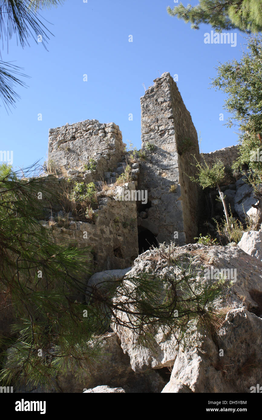 The defensive towers in the walls of Alara castle. Stock Photo