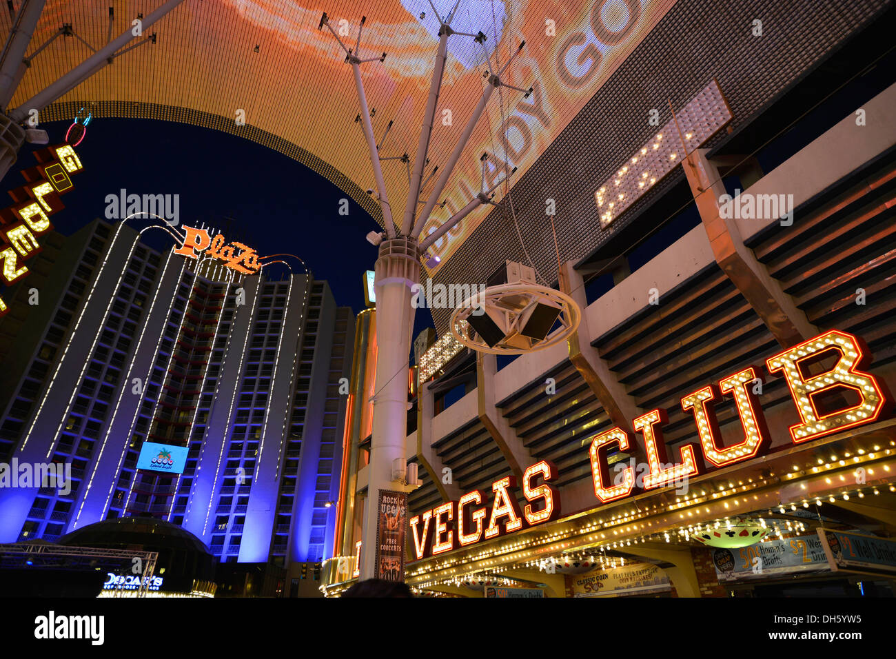 Plaza Casino Hotel, Vegas Club Casino, Fremont Street Experience in old Las Vegas, Downtown Las Vegas, Nevada Stock Photo
