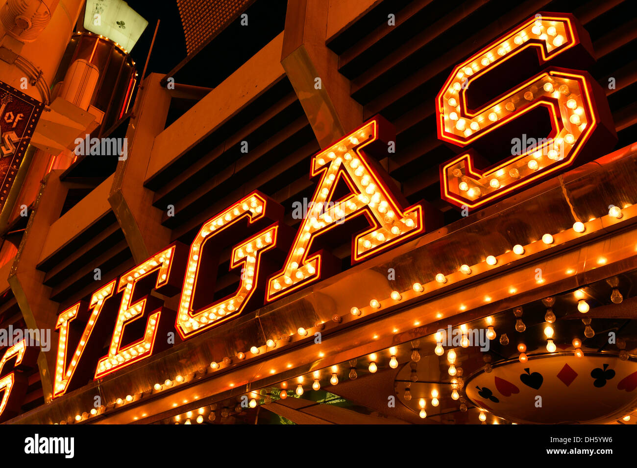 Lettering of the Vegas Club Casino Hotel, Fremont Street Experience in old Las Vegas, Downtown Las Vegas, Nevada Stock Photo