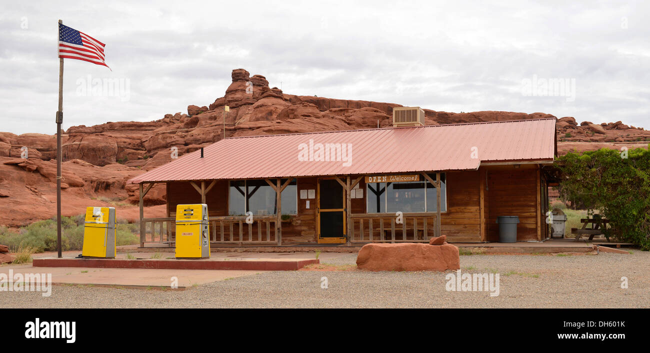 Remote petrol station, Needles Outpost, The Needles District, in Canyonlands National Park, Utah, United States of America, USA Stock Photo