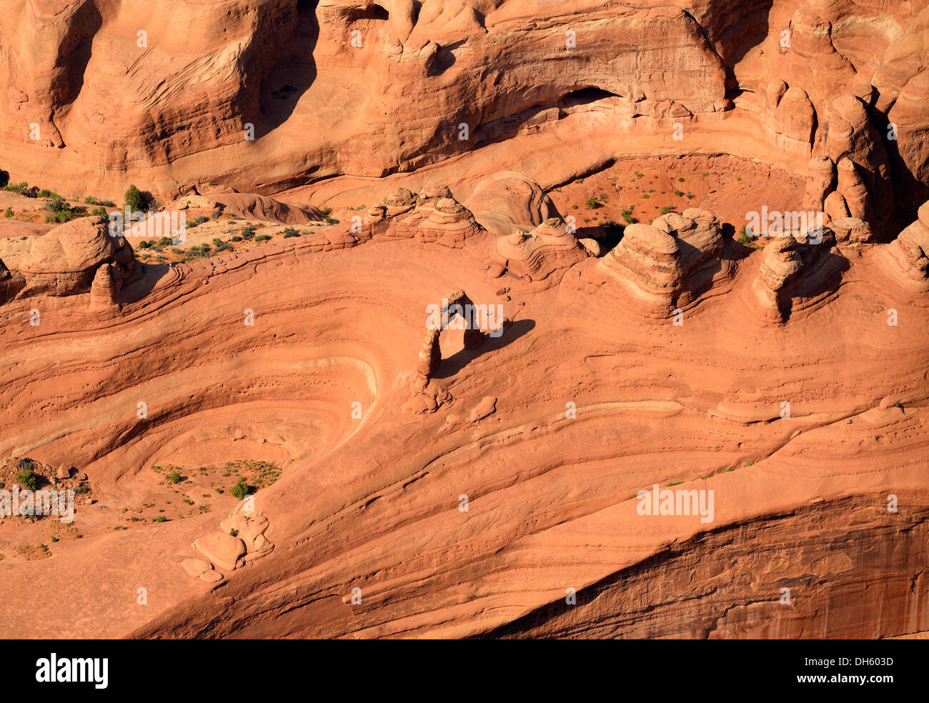 Aerial view of Delicate Arch, Arches National Park, Moab, Utah, United States of America, USA Stock Photo