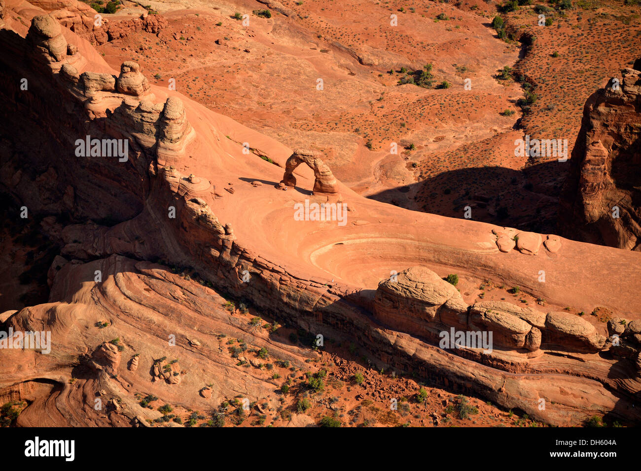 Aerial view of Delicate Arch, Arches National Park, Moab, Utah, United States of America, USA Stock Photo