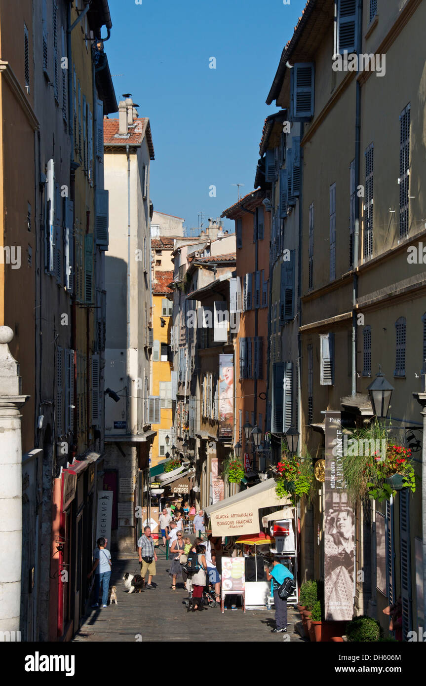 Shopping street old historic quarter Grasse Provence France Stock Photo