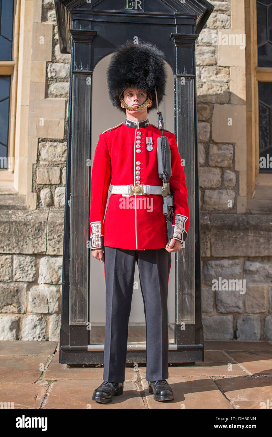 Tower of London Guard outside sentry box Stock Photo