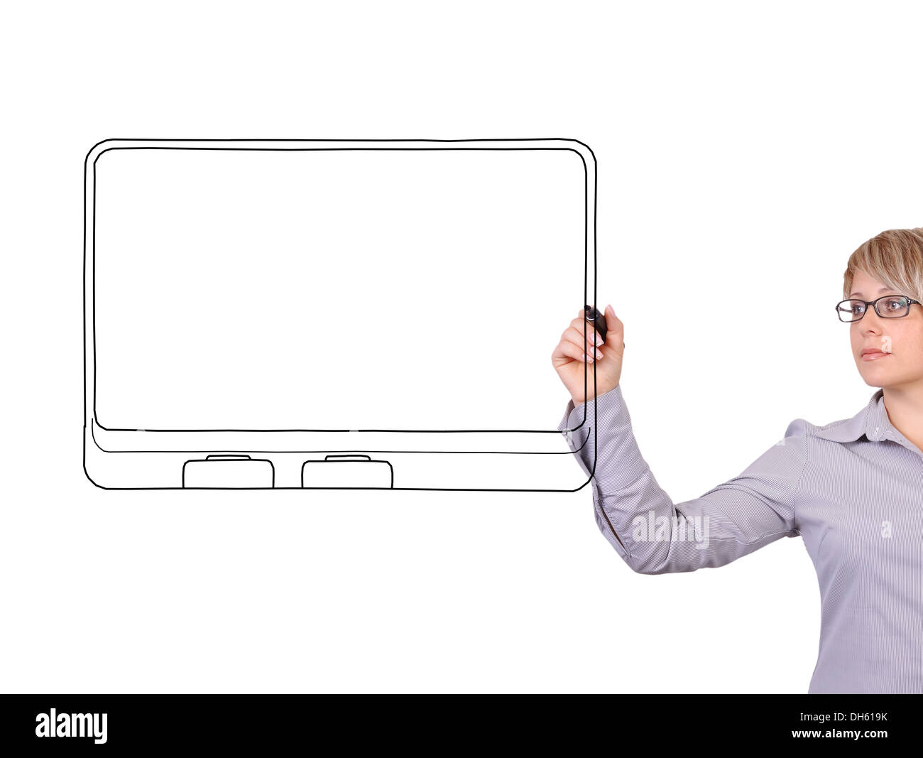 woman drawing touchpad on a white background Stock Photo Alamy
