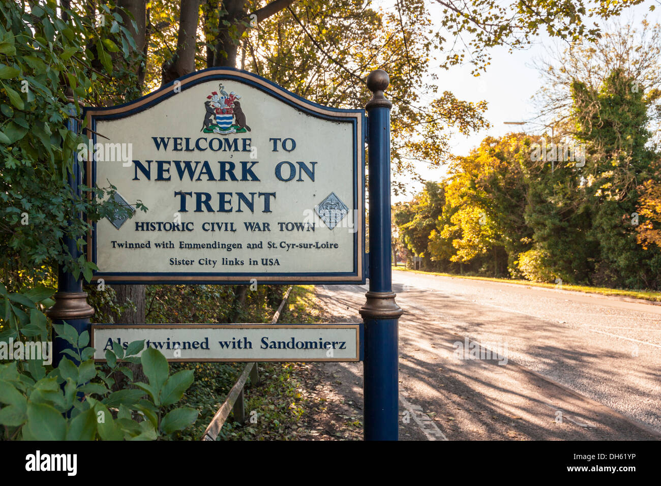 to Newark on Trent sign, Nottinghamshire, England, UK Stock