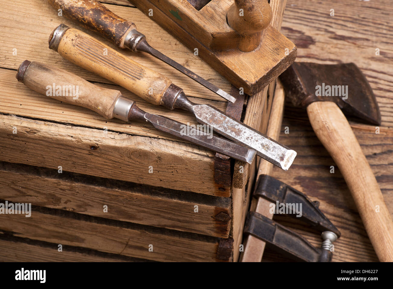 still life with ax and old tools Stock Photo