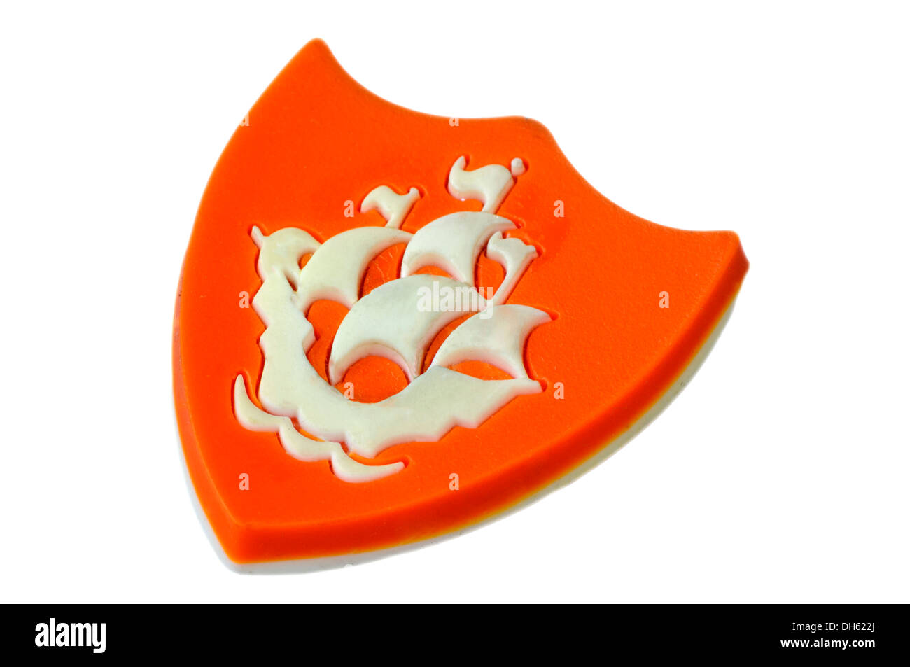 An orange Blue Peter badge, given out to competition winners Stock Photo