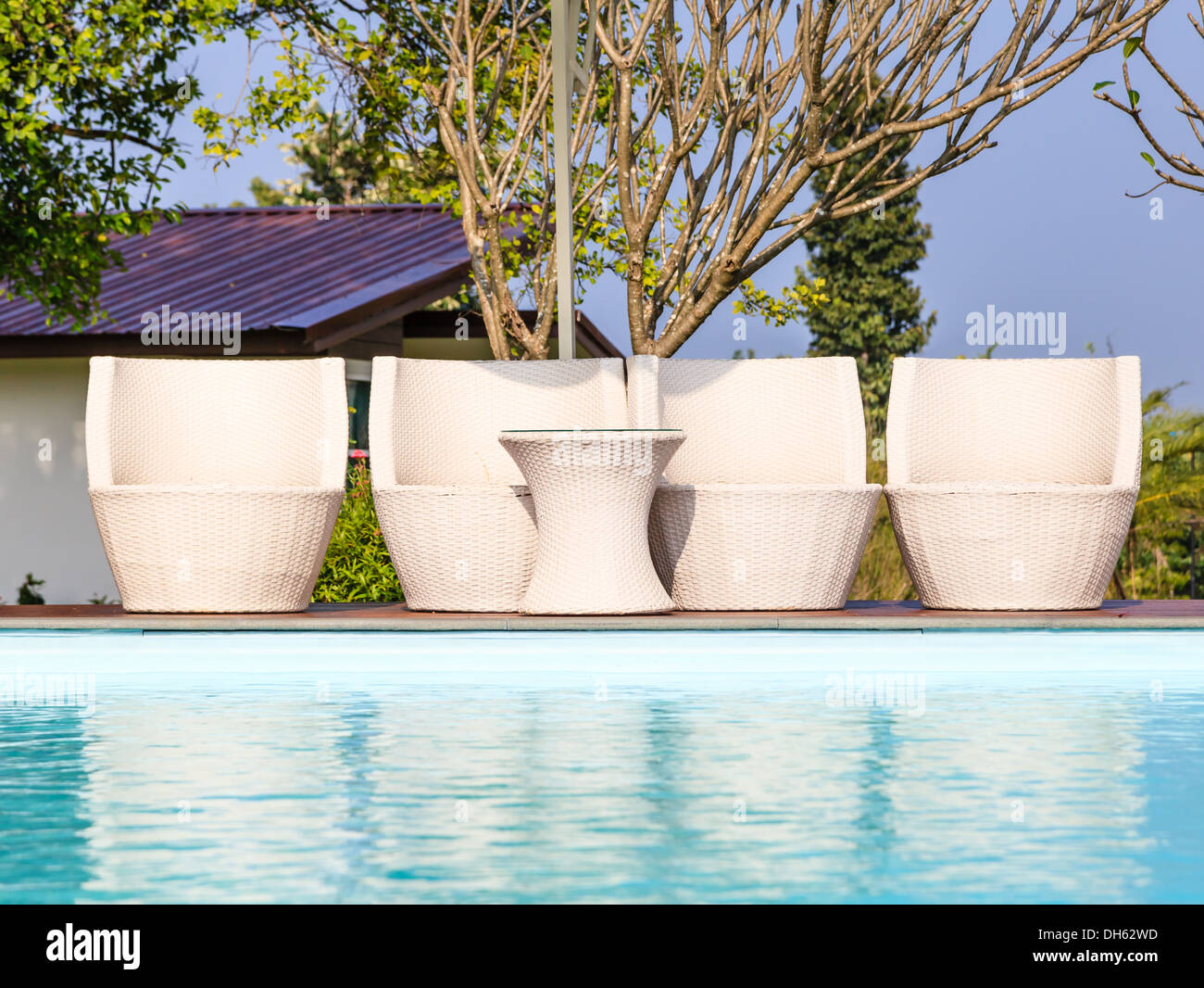 Swimming Pool White Chairs And The Table Stock Photo 62214249 Alamy