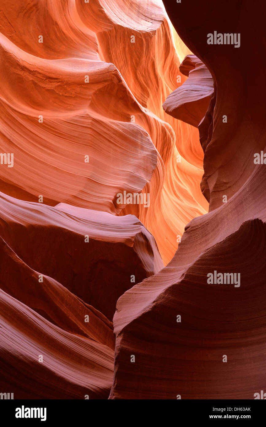 Red sandstone of the Moenkopi Formation, rock formations, colors and patterns, Lower Antelope Slot Canyon, Corkscrew Canyon Stock Photo