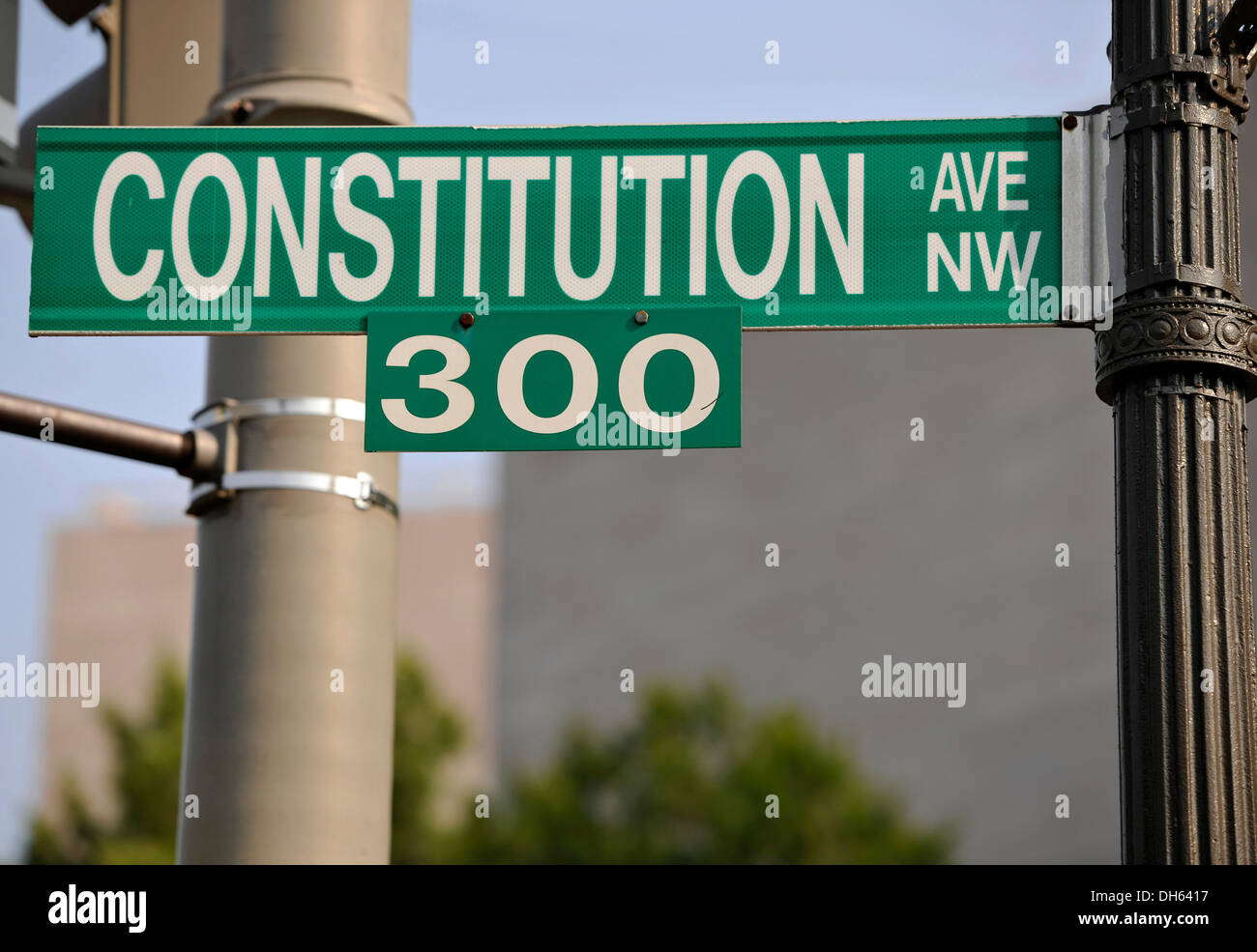 Street sign 'Constitution Avenue', Washington DC, District of Columbia, USA Stock Photo