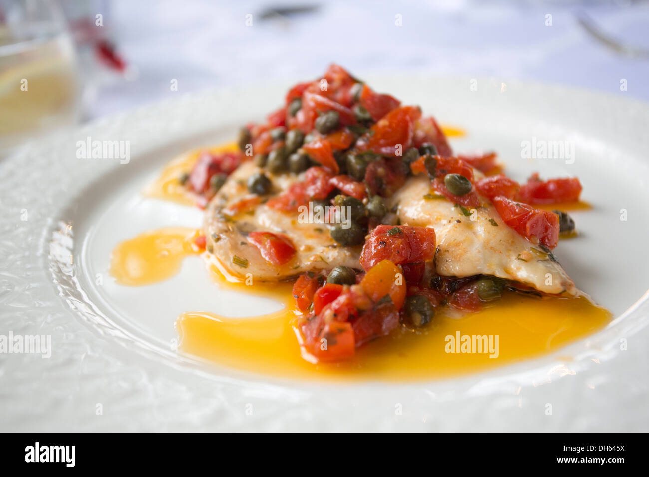 haute cuisine fine dining fish in a restaurant Stock Photo