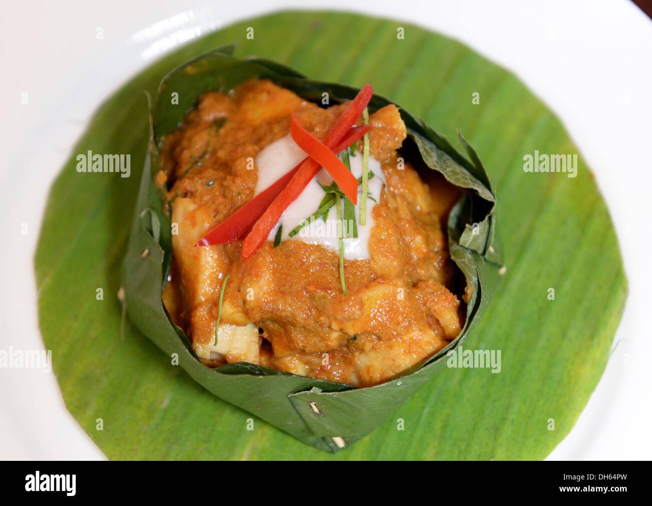 The typical Cambodian dish 'Fish Amok' is served in Phnom Penh