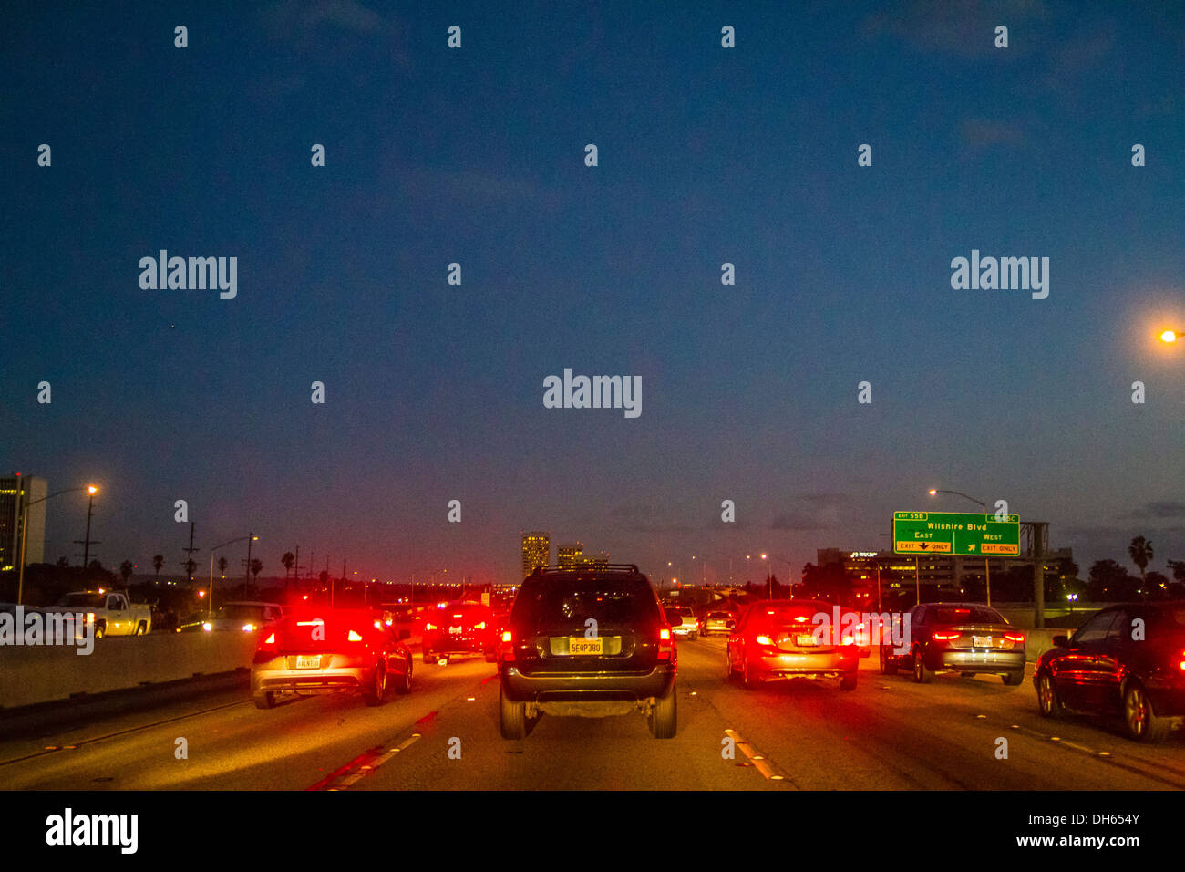 The 405 Freeway southbound approaching Wilshire Blvd in Los Angeles California October 2013 Stock Photo