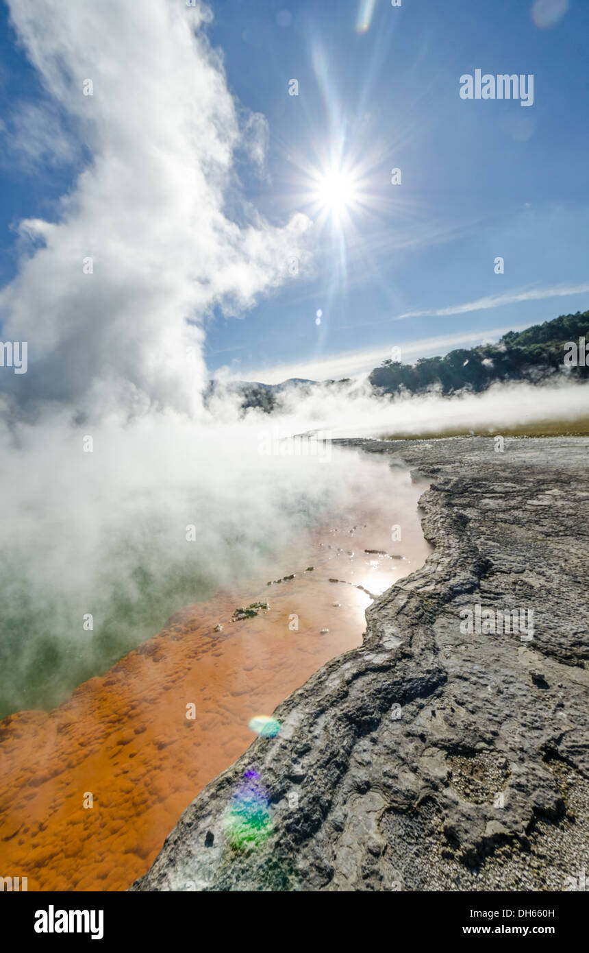 Champagne Pool at Wai-o-tapu geothermal wonderland, New Zealand. Naturally coloured hot springs Stock Photo
