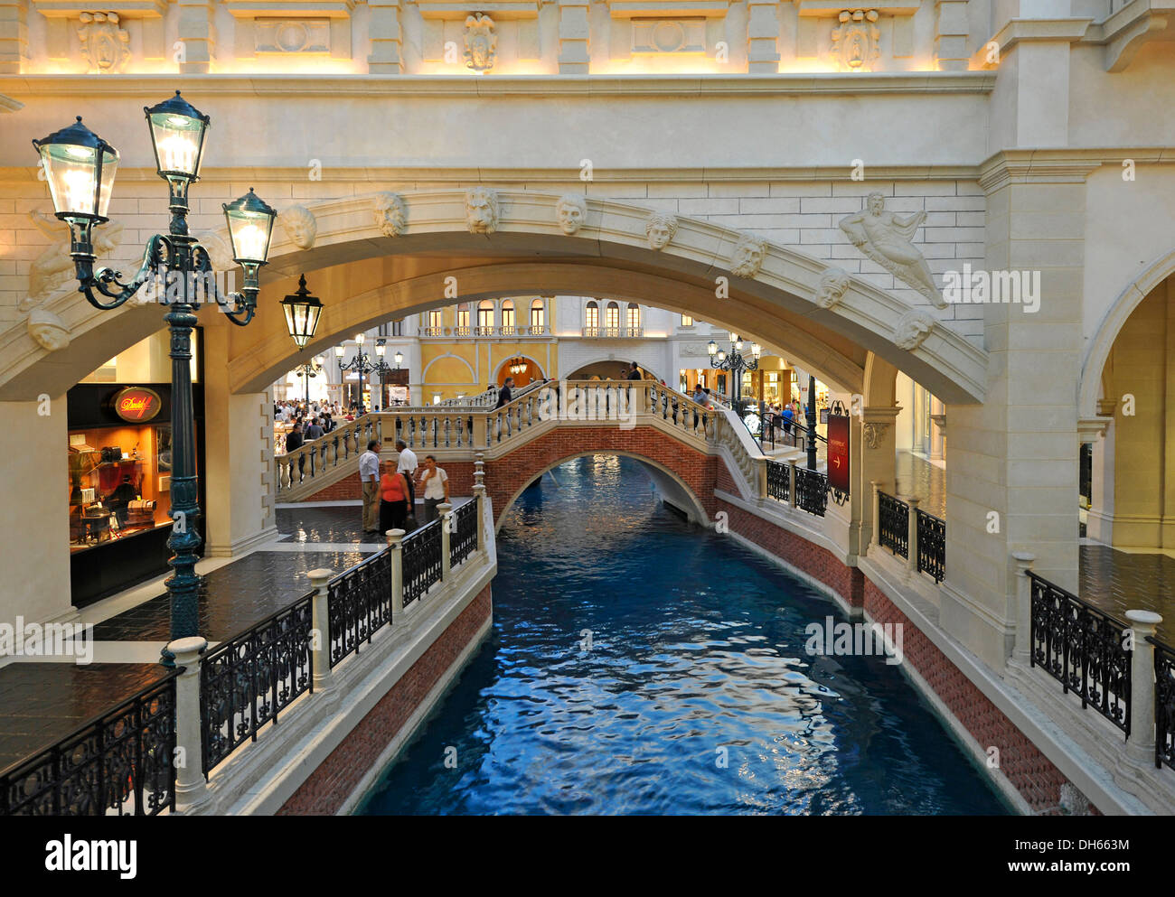 Tourists in a replica of Venetian streets under an artificial sky, Grand Canal, 5-star luxury hotel, The Venetian Casino Stock Photo