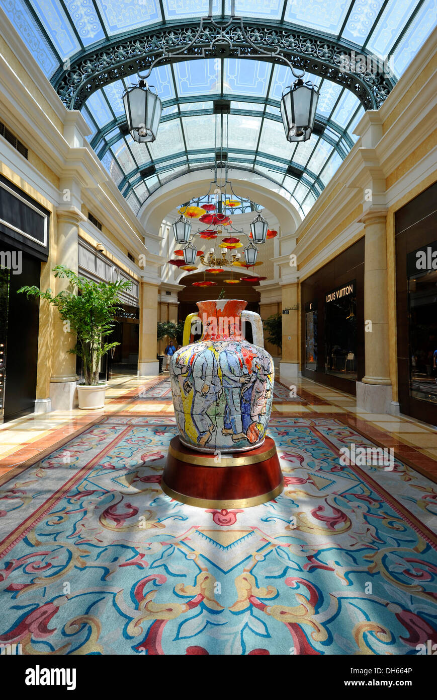 Interior with shops, Louis Vuitton, luxury hotel, casino, Bellagio, Las Vegas, Nevada, United States Stock Photo