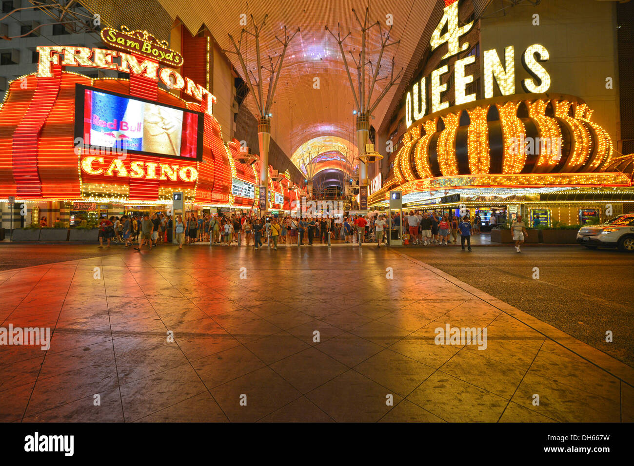 Neon dome of the Fremont Street Experience in old Las Vegas, Casino Hotel 4 Queens, downtown, Las Vegas, Nevada, United States Stock Photo