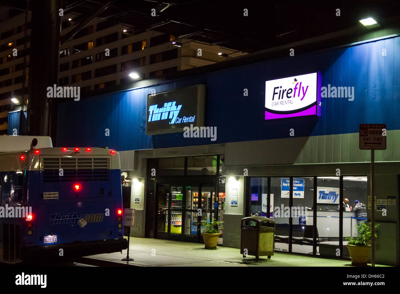 A Thrifty Car Rental and Firefly car rental offices at LAX Los Stock