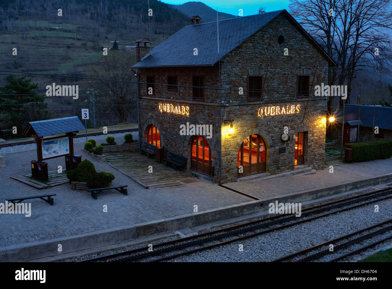 Queralbs railway station, Vall de Núria valley in northern Catalonia, Spain, Europe Stock Photo
