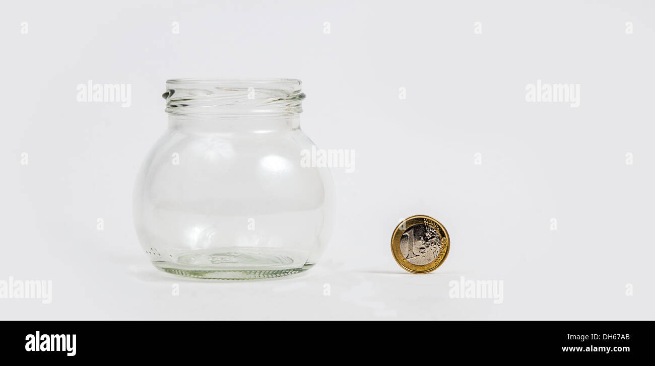 Empty jar with euro coin Stock Photo