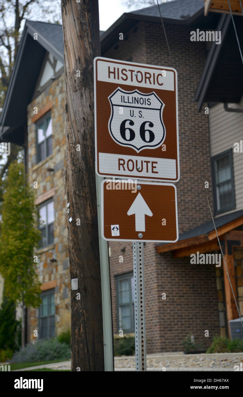 Historic Route 66 direction sign in Illinois guides travelers on the