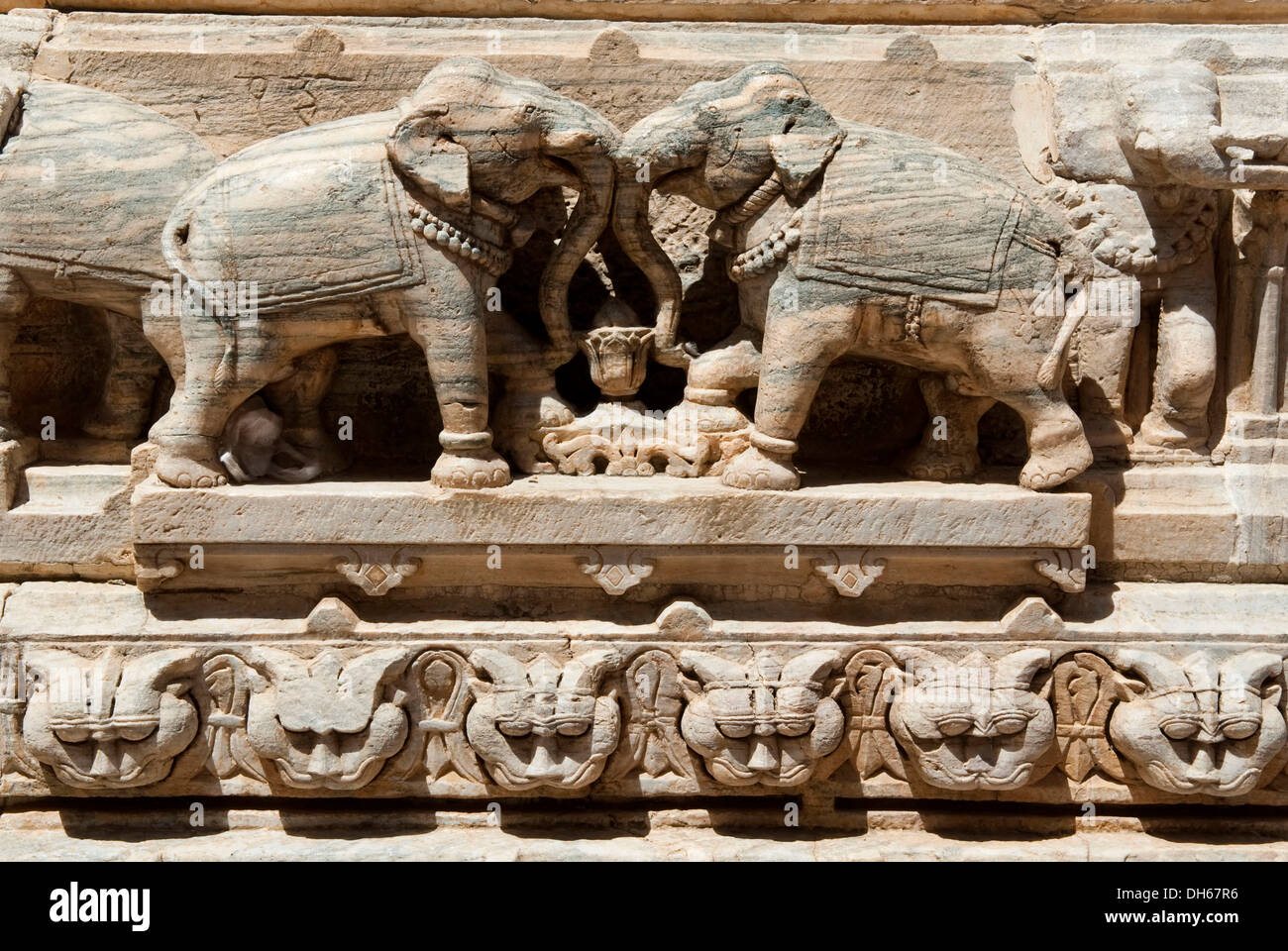 Elephant relief on the wall of the Jagdish Temple, Udaipur, Rajasthan, India, Asia Stock Photo