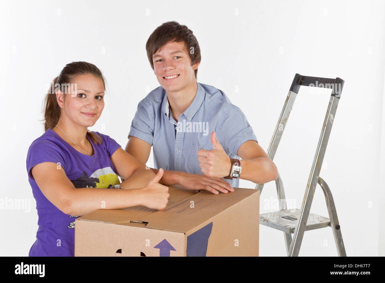 Young couple on moving day Stock Photo