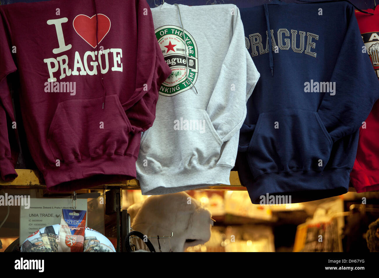 Sweatshirts with large print I Love Prague Old Town street shop Czech  Republic Stock Photo - Alamy