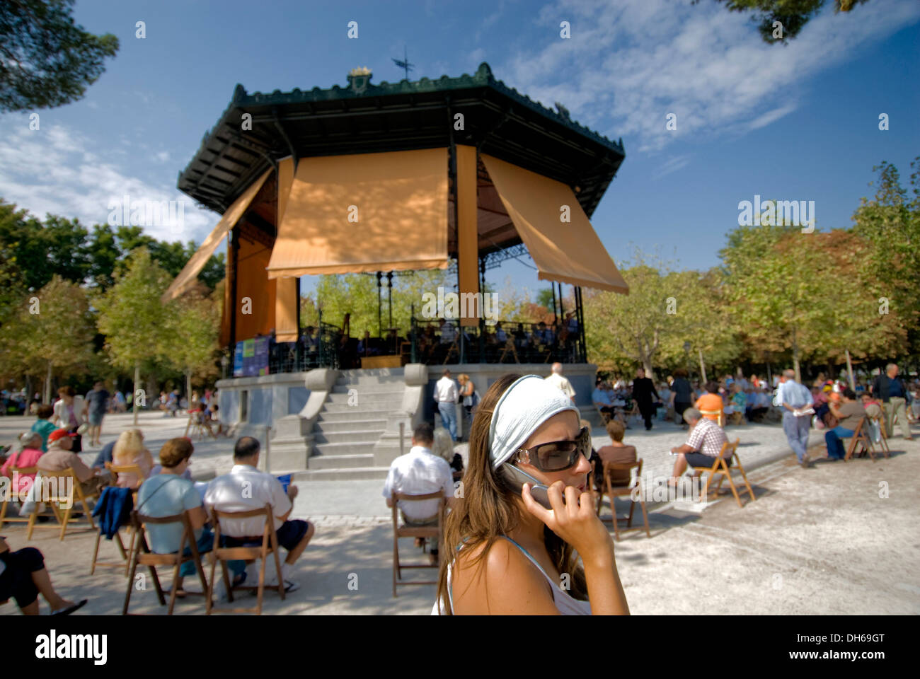 Bandstand for open airconcerts in the Retiro Park, Madrid, Spain, Europe Stock Photo