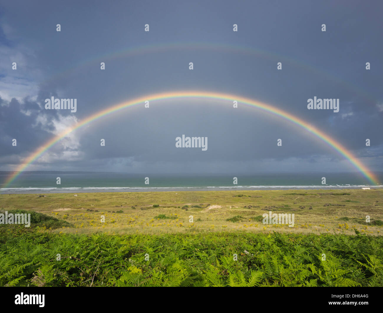 Rainbow over the Bay of Douarnenez, Finistere, Brittany, France, Europe, PublicGround Stock Photo