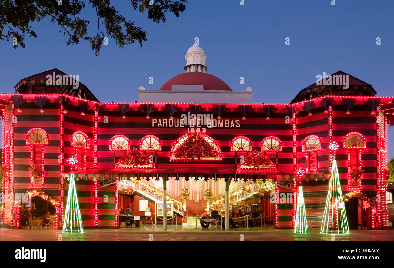 Firehouse (Parque de Bombas, 1883) and Christmas lights, Ponce, Puerto