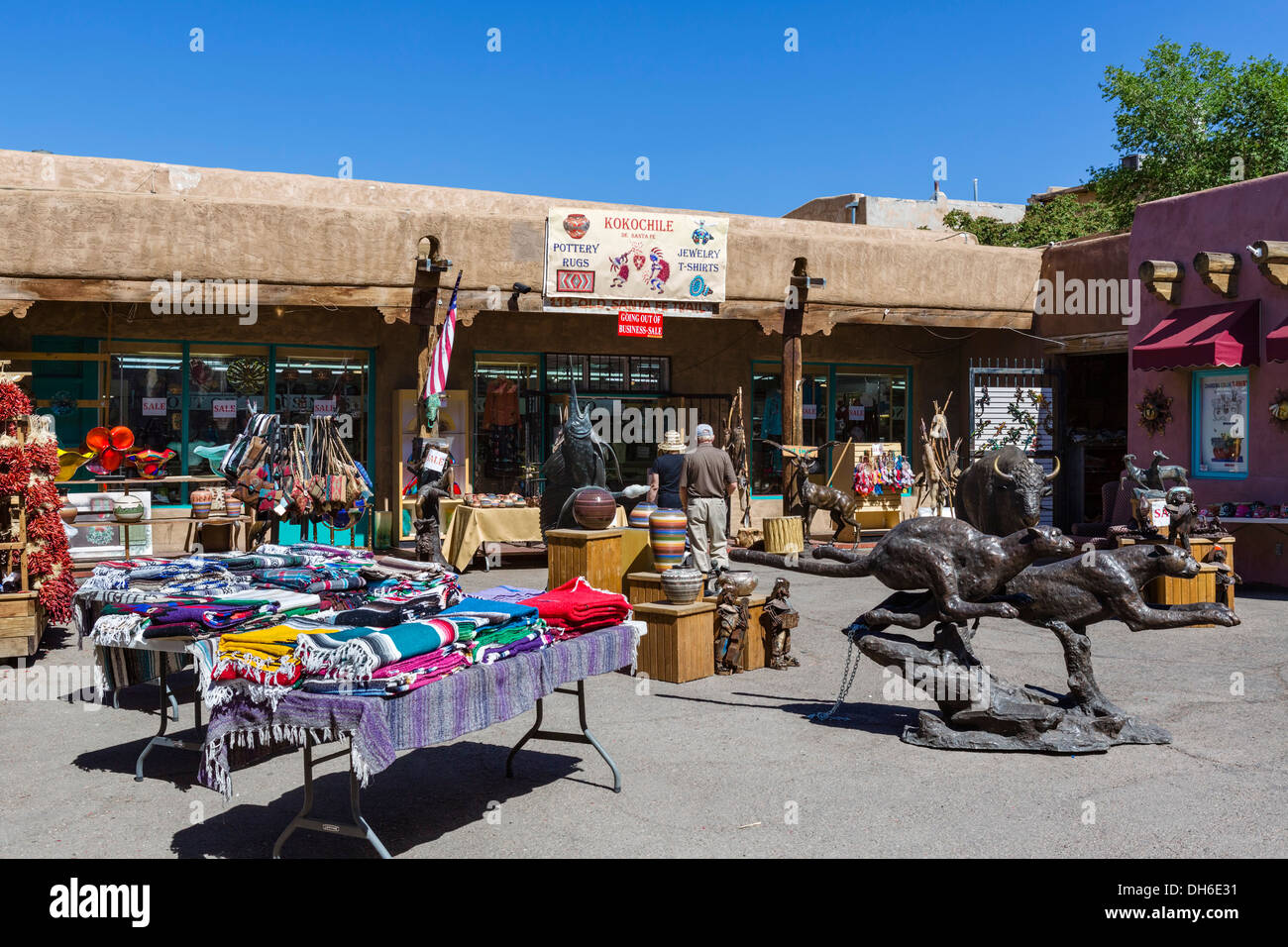 Shops on the Old Santa Fe Trail, Santa Fe, New Mexico, USA Stock Photo