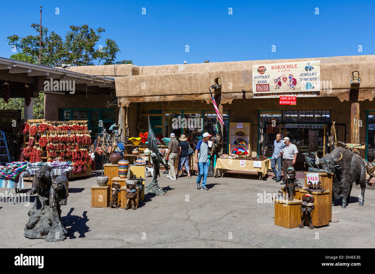 Shops on the Old Santa Fe Trail, Santa Fe, New Mexico, USA Stock Photo