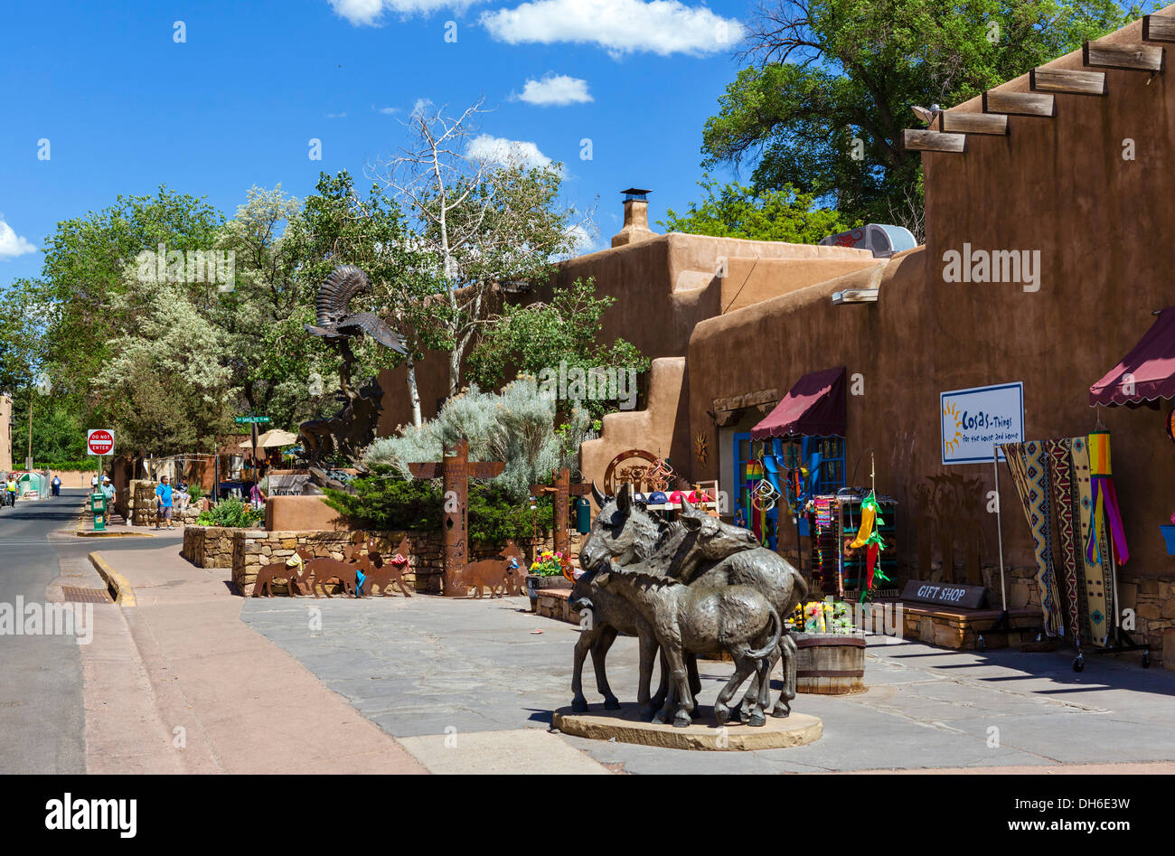 Shops on the Water Street in downtown Santa Fe, New Mexico, USA Stock Photo