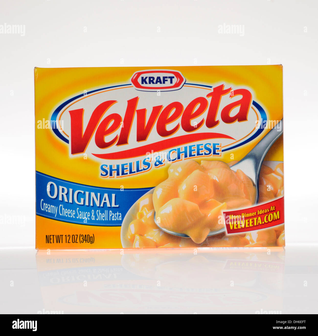 Unopened Box of Kraft Velveeta Macaroni Shells and Cheese on white background cutout, USA. Stock Photo