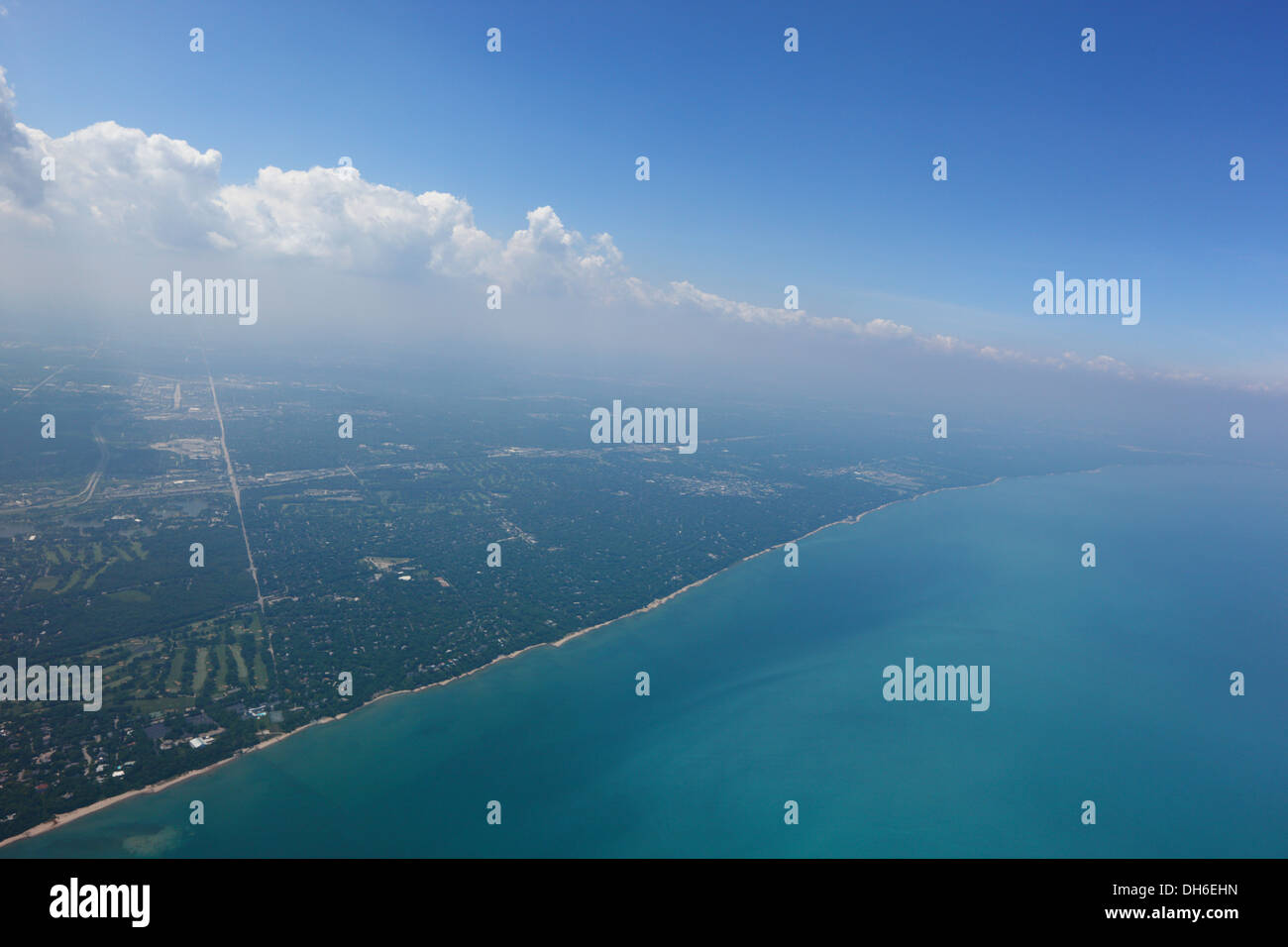 Aerial view of Lake Michigan Shoreline in Chicago, Illinois, USA. Stock Photo