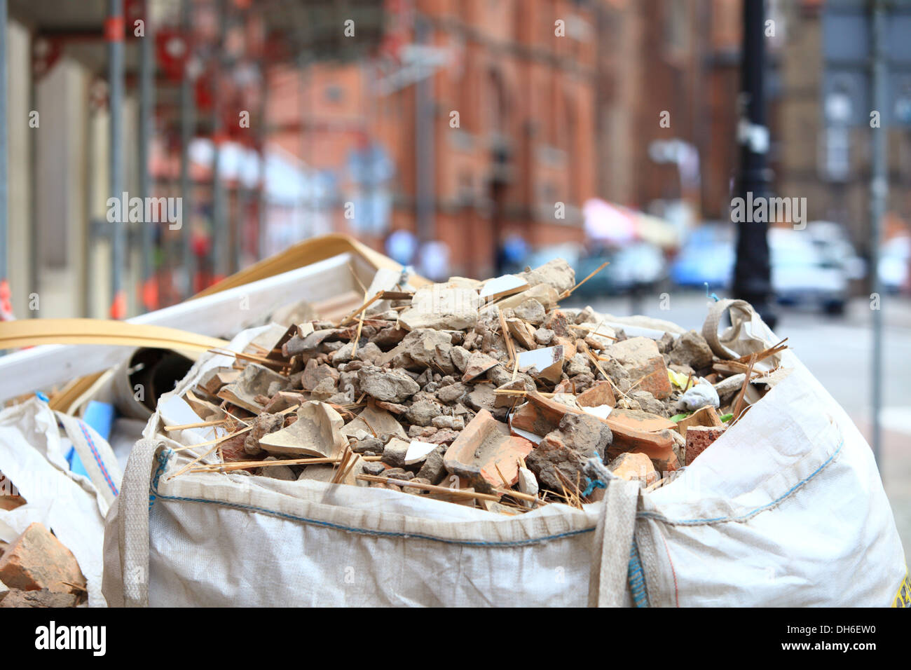 Full construction waste debris bags, garbage bricks and material from ...