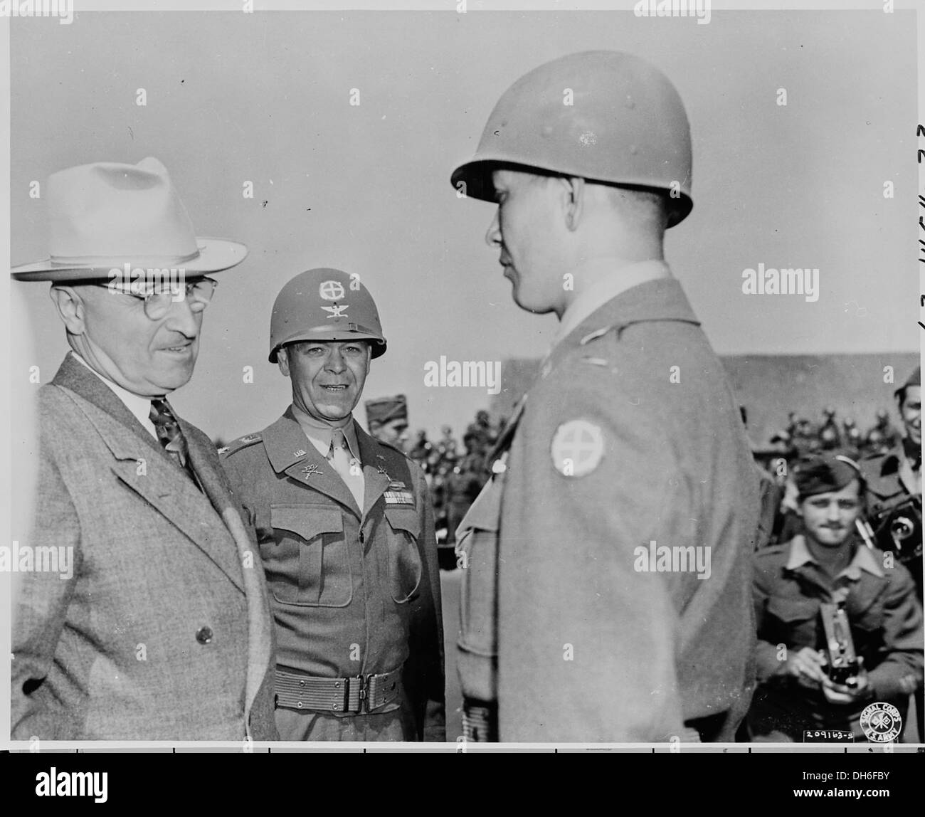 President Truman inspects members of the 137th Infantry Regiment, the