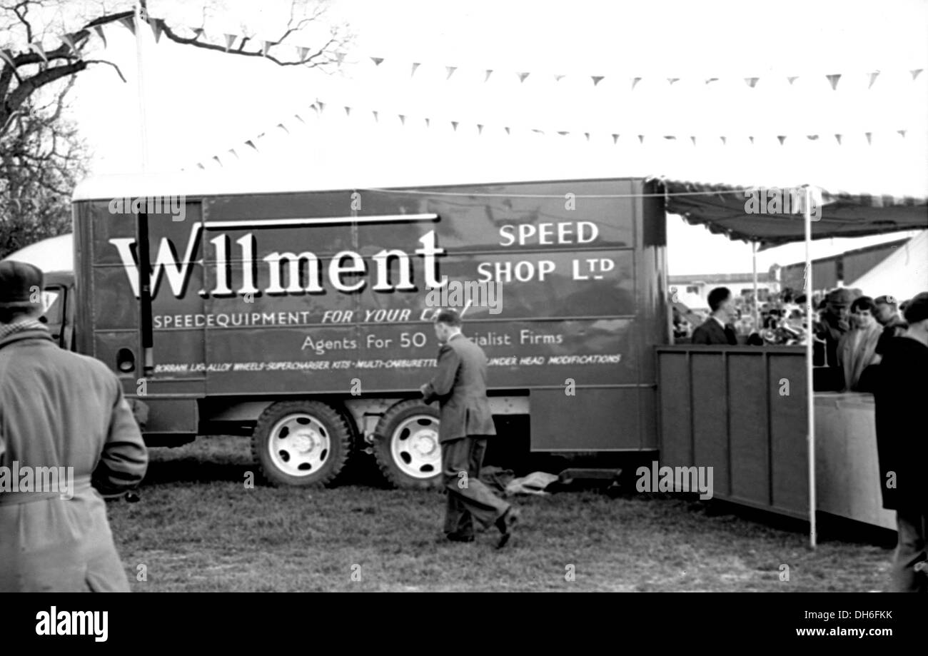 John Willment was a racer-dealer who had large garage businesses in Twickenham. His mobile shop lorry at Goodwood, England 1954. Stock Photo
