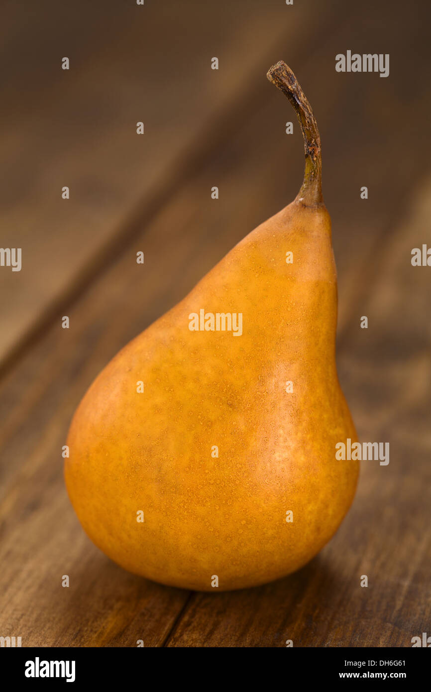 https://c8.alamy.com/comp/DH6G61/ripe-bosc-pear-on-dark-wood-selective-focus-focus-on-the-front-of-DH6G61.jpg