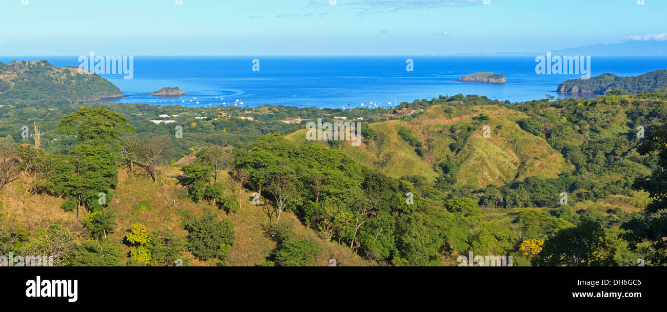 Panoramic view of Playa del Coco and Ocotal on the Pacific from the heights on Cerro Ceiba in Guanacaste, Costa Rica Stock Photo