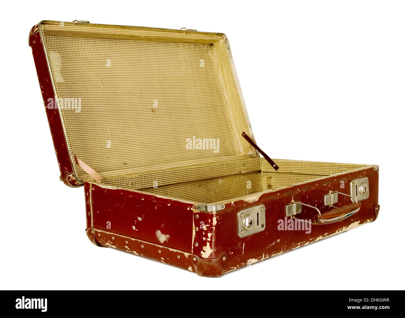Vintage old brown suitcase on white isolated background Stock Photo
