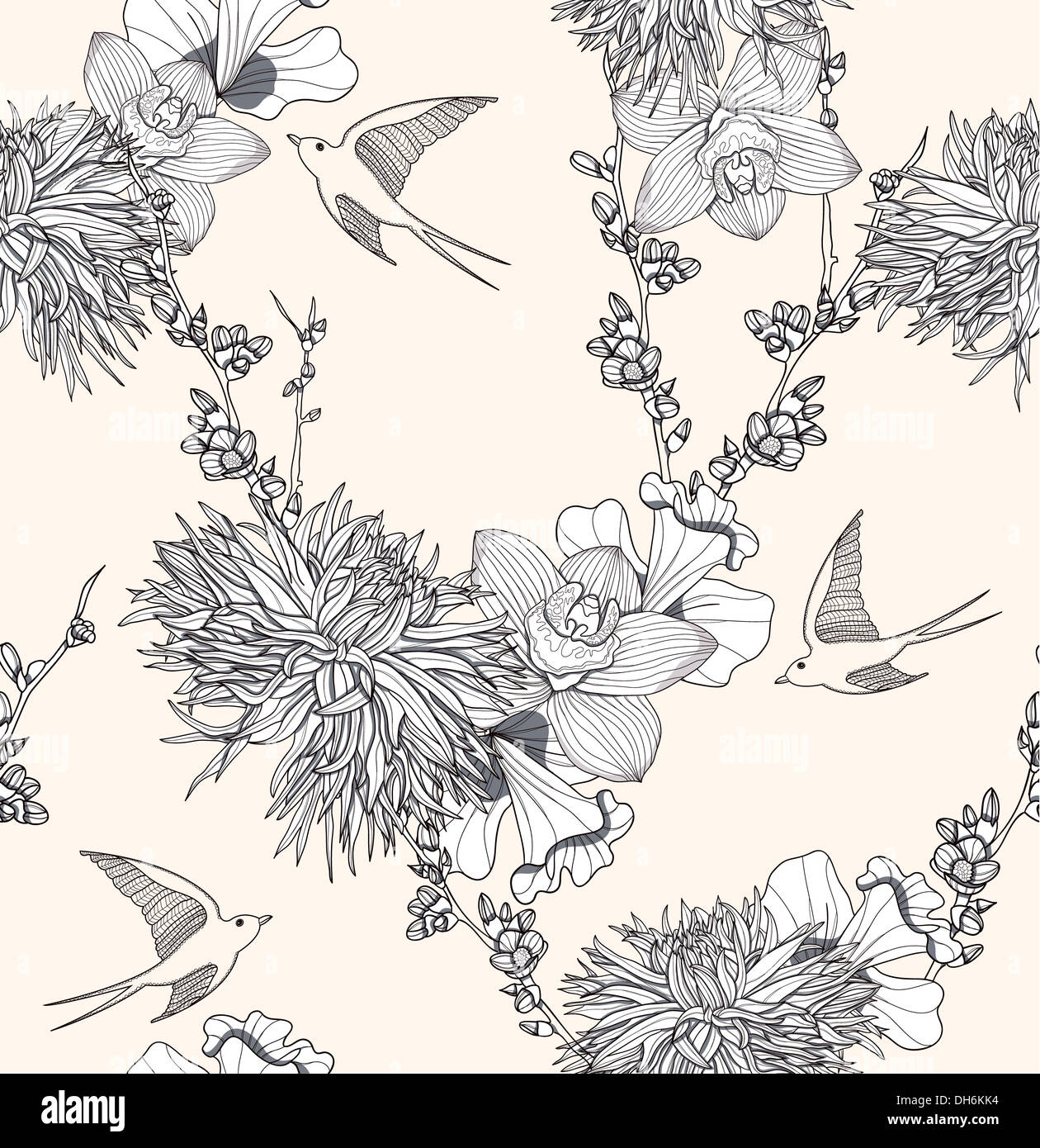 Seamless floral pattern Seamless pattern with flowers and birds ...