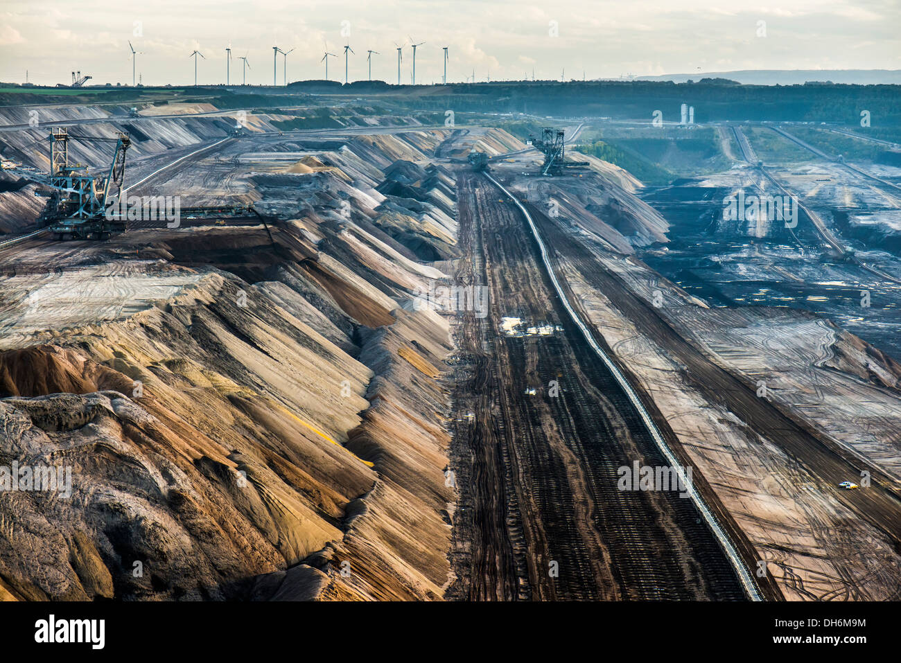 Brown coal opencast mining Garzweiler near Juechen, North Rhine-Westphalia, Germany, Europe Stock Photo