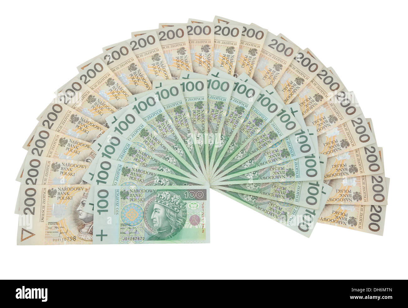 Poland currency in shape of fan on white background Stock Photo